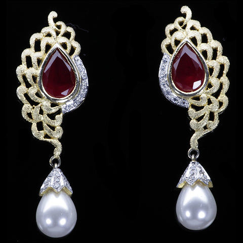 Pearl Drop Ruby Earrings