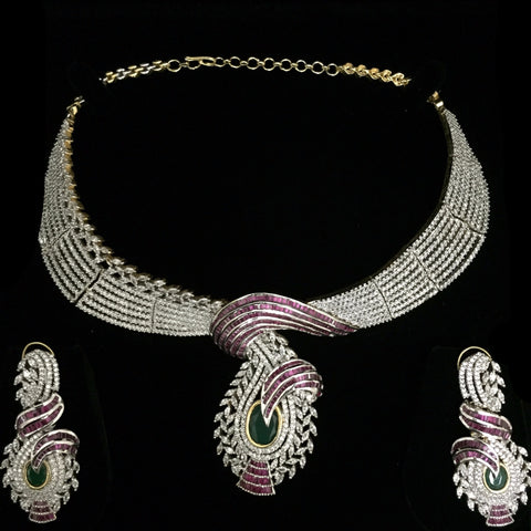 Emerald necklace set with hint of Ruby stones