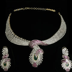 Emerald necklace set with hint of Ruby stones