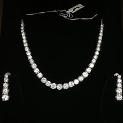 Rhodium Solitaire String Necklace Set